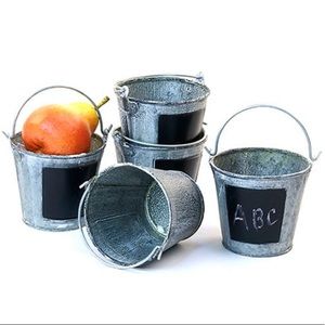 3 7/8" Round Galvanized Mini Pail With Handle and Chalkboard, set of 8
